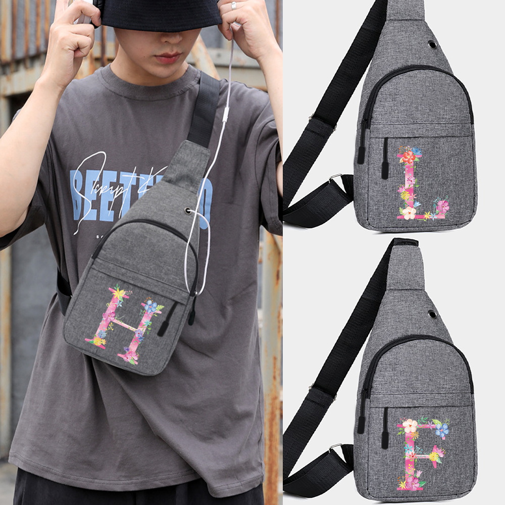 Cycling Commute Bag - 新しい雑貨収納パッククロスボディバッグシングルショルダーチェストバッグピンクレタープリント男性サイクリング通勤通学調節可能なパッケージ