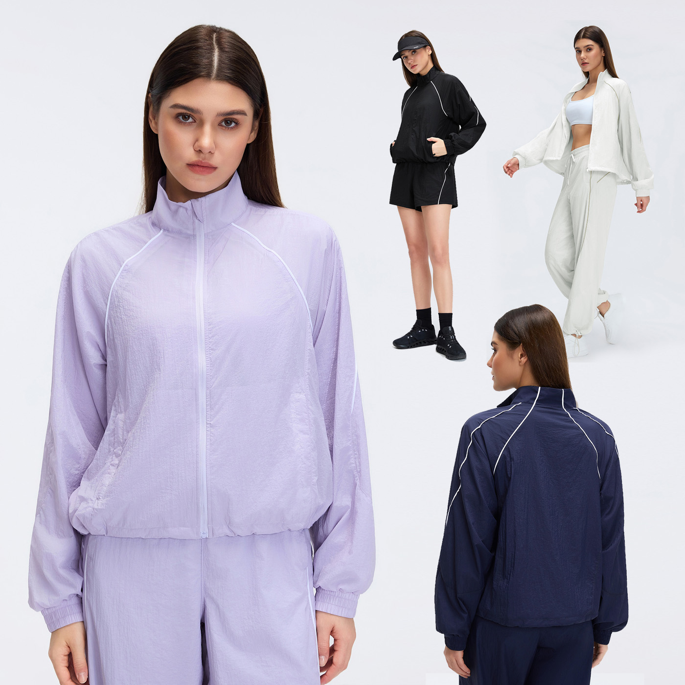Cycling Commute Jacket - 屋外サイクリングハイキング Y2k スポーツ防風スタンドカラージャケット女性ルーズカジュアルフィットネスショートジャケット通勤コートトップス