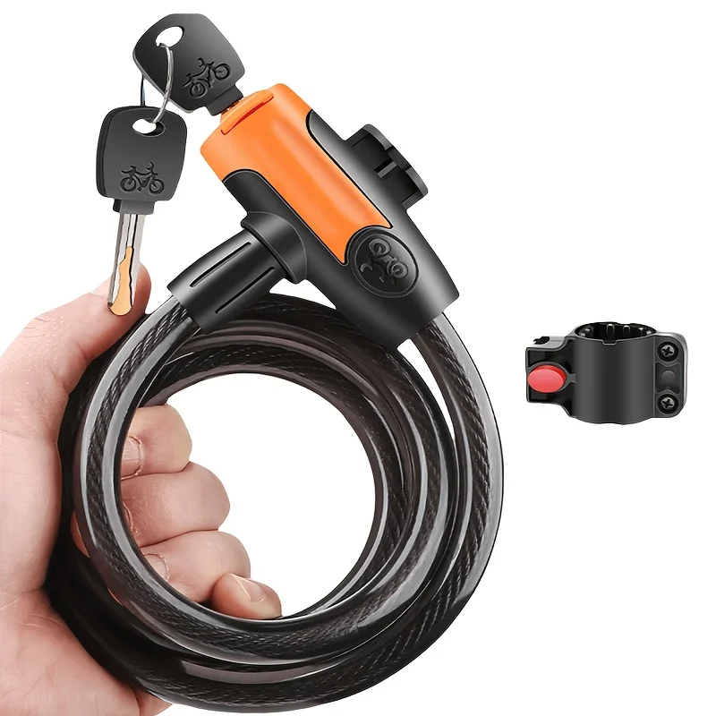 Cable Lock Flexible - 1 セットアンチカット PVC コーティングされたキー付きスチールケーブルバイクロック、クイックリリースマウントブラケット付き防水フレキシブルワイヤーセキュリティロック