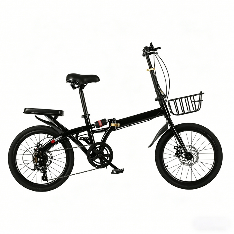 Commuter Biking - 20 インチ折りたたみ自転車 7 スピード大人用自転車ポータブル超軽量通勤学生自転車後部座席バスケット付き黒スポークホイール
