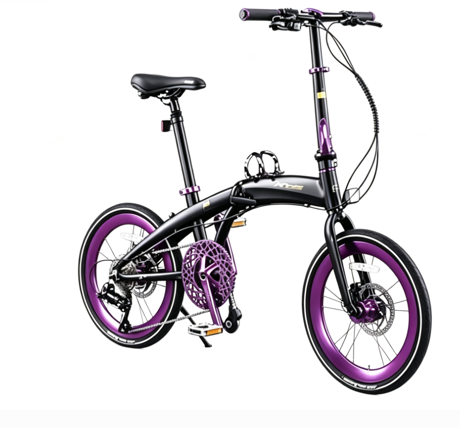 鮮やかなカラーの三つ折りアルミ合金自転車、シマノ9速油圧ディ - Commuter Biking のレビューと価格