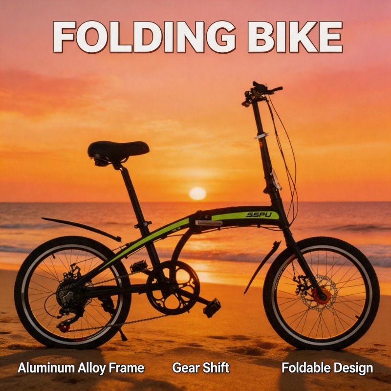 20インチ軽量アルミ合金折りたたみ自転車 ポータブル7速都市 - Commuter Biking のレビューと価格