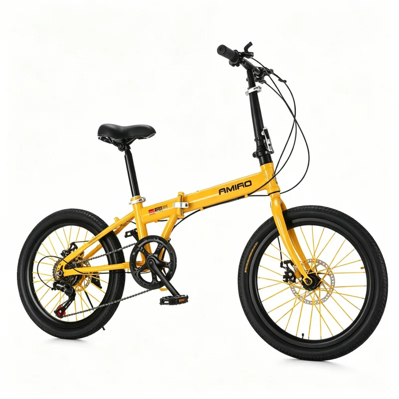 20インチ イエロー スポークホイール 折りたたみ自転車 超 - Commuter Biking のレビューと価格