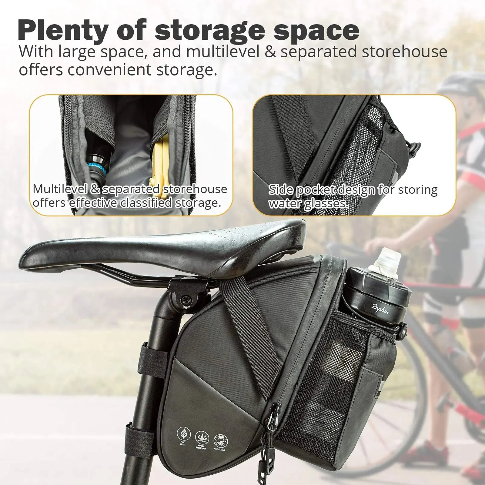 自転車サドルバッグ防水自転車リアシート下収納袋ウォーターボト - Saddle Bag Under Seat のレビューと価格