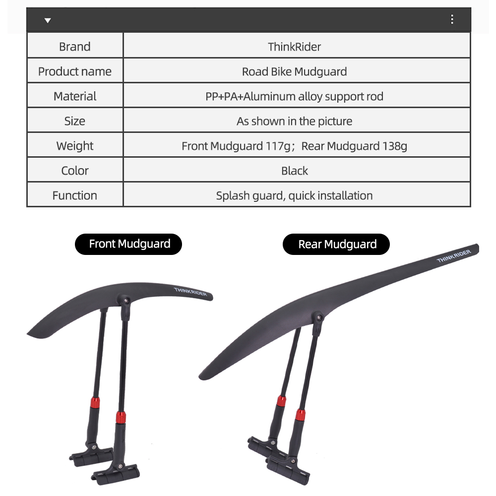 Thinkrider-ロードバイクのフェンダー,フロントとリ - Fender Mudguard Set のレビューと価格