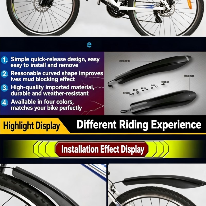 ユニバーサルクイックリリースバイクフェンダーフロントリアマッ - Fender Mudguard Set のレビューと価格
